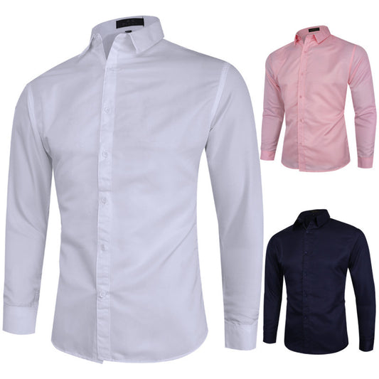 Foreign trade clothes fashion color large size men's long-sleeved shirt four seasons business casual shirt male ebay wholesale