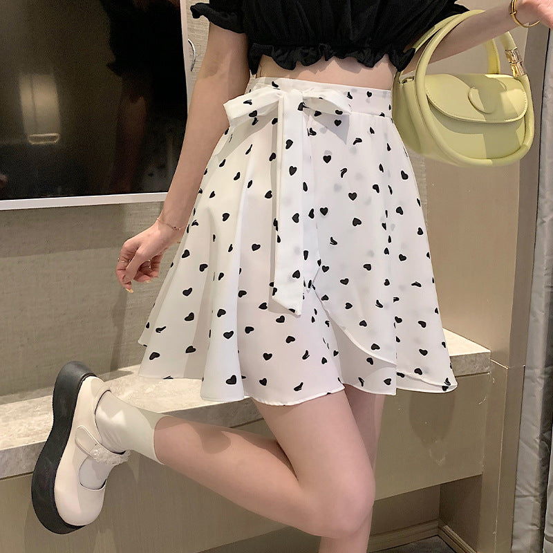 Cool summer beauty new irregular strap peach heart printing high waist wild slim short skirt skirt