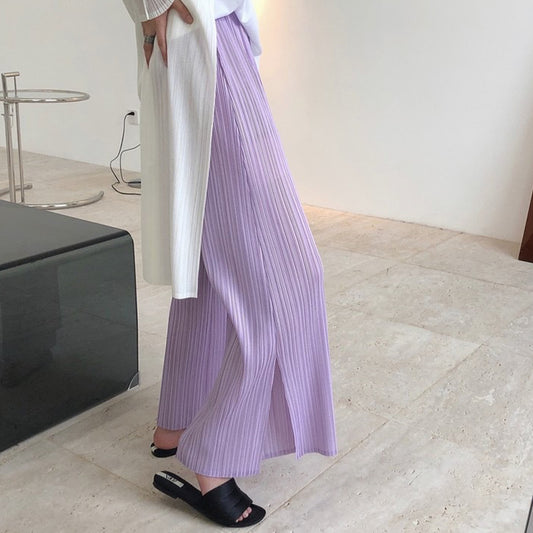 Summer new Japanese lazy nine-house wind pleats a wide leg straight lazy pants loose slim nine pants women