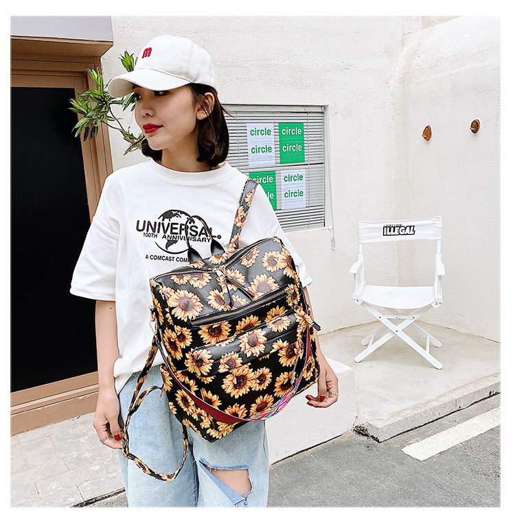 Cross-border backpack women's bag fashion trendy sunflower schoolbag for schoolgirls multi-purpose one-shoulder diagonal bag travel backpack