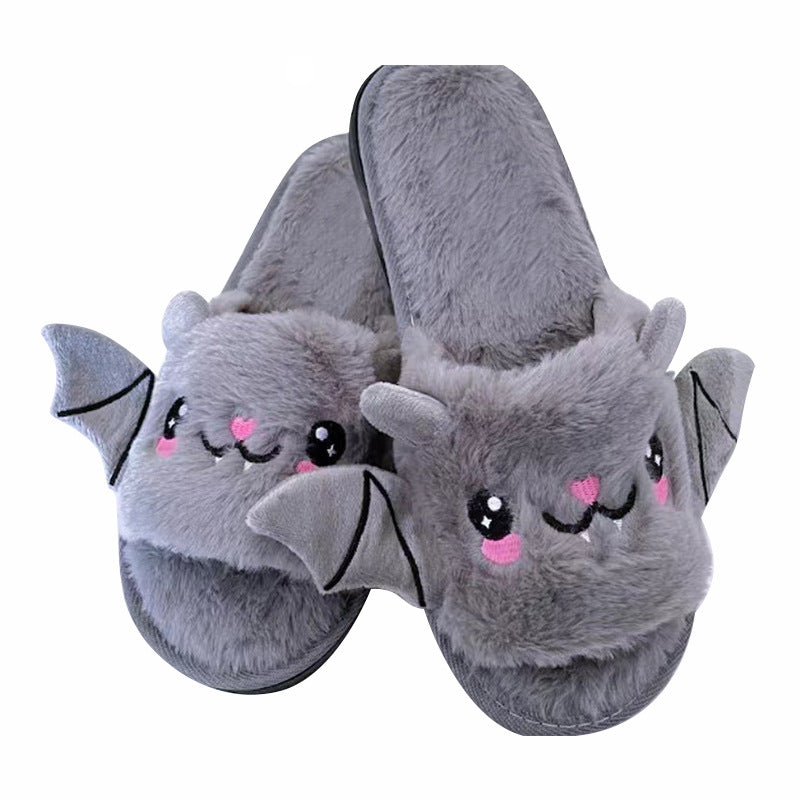 Women Halloween Pumpkin Slippers Fuzzy Demon Slippers Soft Plush Bat Slippers for Indoor Outdoor