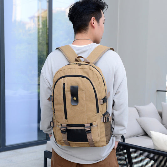 Korean men's backpack fashion trend casual canvas backpack high school college student bag computer travel bag