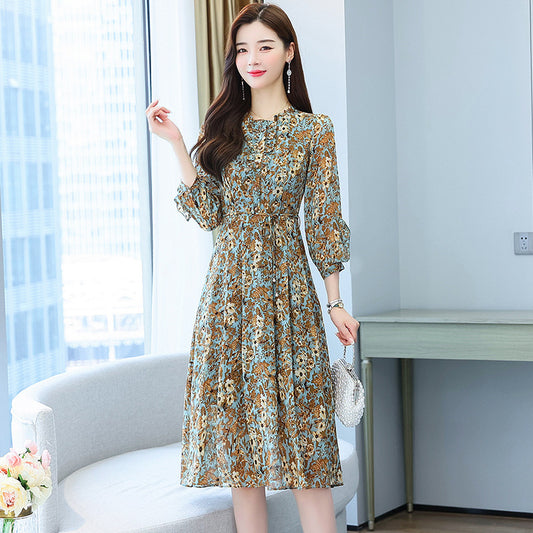 Temperament Korean Crushed Slim Dress 2021 Early Autumn New Fashion High-end Foreign Aged Pop Skirt