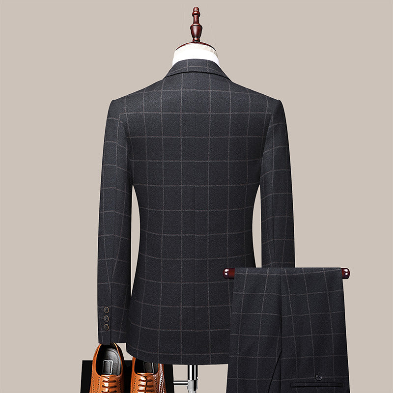 Men's business casual dress plaid jacquard knit stretch suits two sets of job install speed sales