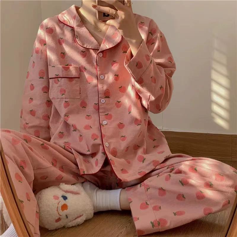 Korean version of grid cute spring and autumn can be worn outside home clothes suit students 2021 new pajamas female spring thin section