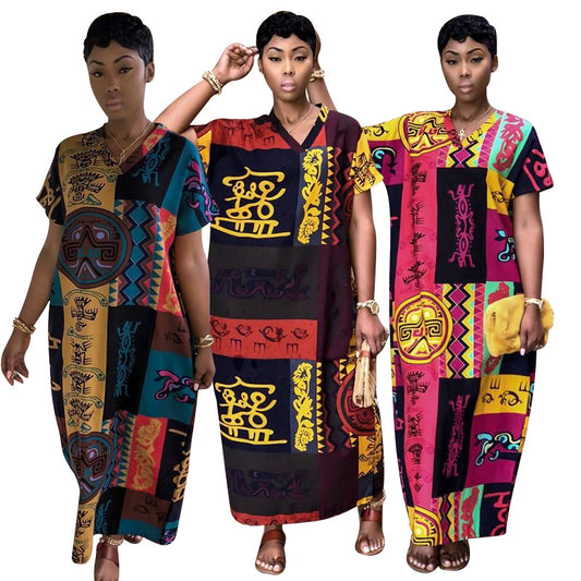 K9866 2020 Summer Winter New Independent Station Amazon Long African Ethnic Style Printed Loose Dress