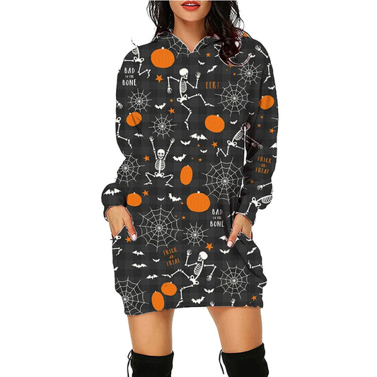 Hoodies for Women, Women's Halloween Long Sleeve Oversized Sweatshirt with Pocket Mid Length Pullover