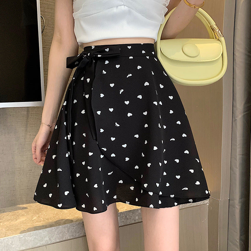 Cool summer beauty new irregular strap peach heart printing high waist wild slim short skirt skirt