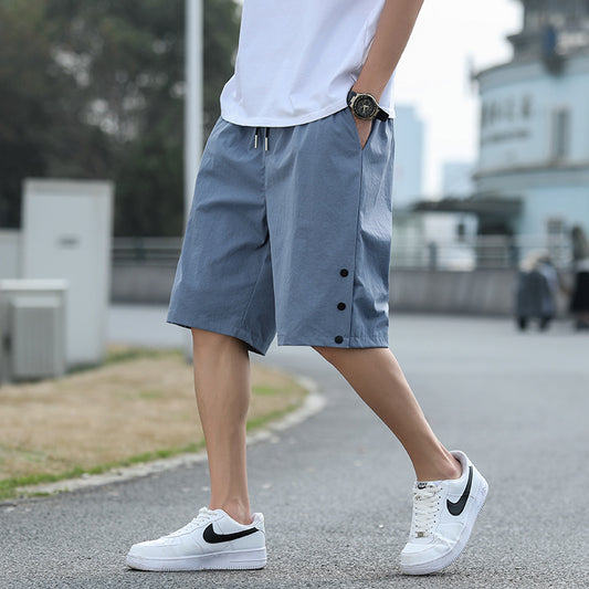 Summer new men's casual shorts 2021 trend loose casual ice silk sports five pants casual tide pants