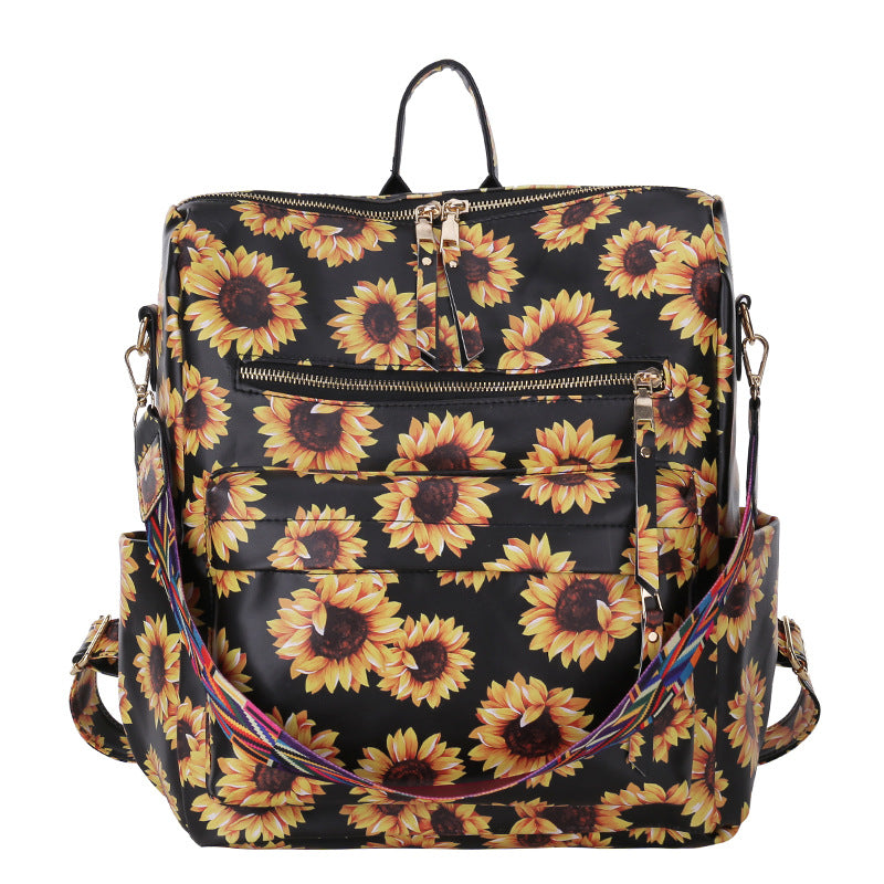 Cross-border backpack women's bag fashion trendy sunflower schoolbag for schoolgirls multi-purpose one-shoulder diagonal bag travel backpack