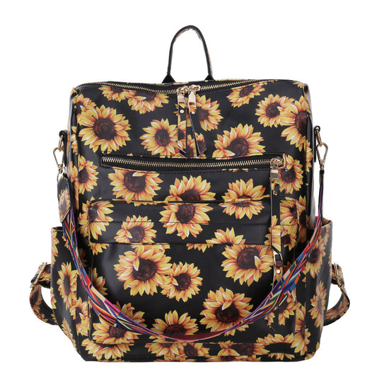 Cross-border backpack women's bag fashion trendy sunflower schoolbag for schoolgirls multi-purpose one-shoulder diagonal bag travel backpack