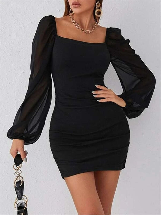 Autumn slim fit shopping for solid color temperament, commuter wrap short skirt, high-waisted black Japanese slim dress