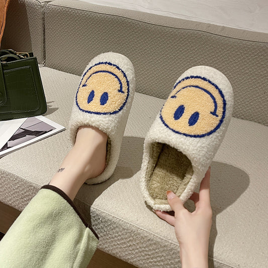 new cotton slippers women's home plush warm home indoor non-slip thick bottom smiley hairy autumn and winter