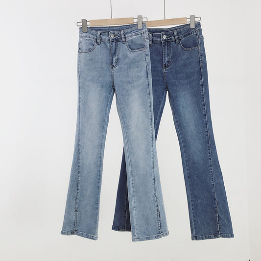 Long legs! 2021 autumn new micro-speaker jeans Korean version of the front pouring medium waist high-tech tide 6010