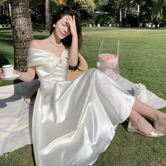 Angelic White Satin Midi Dress