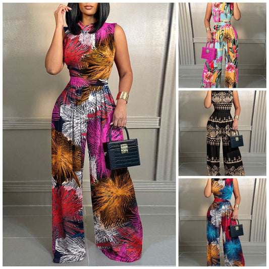 2023 African Print Clothing for Women Summer African Women Sleeveless Polyester Long Jumpsuit African Clothes for Women S-5XL