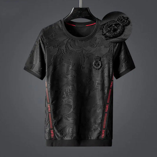 Designer Luxury fashion brand men's short sleeve T shirt personalized jacquard embroidery plus half sleeve men's bottoming shirt