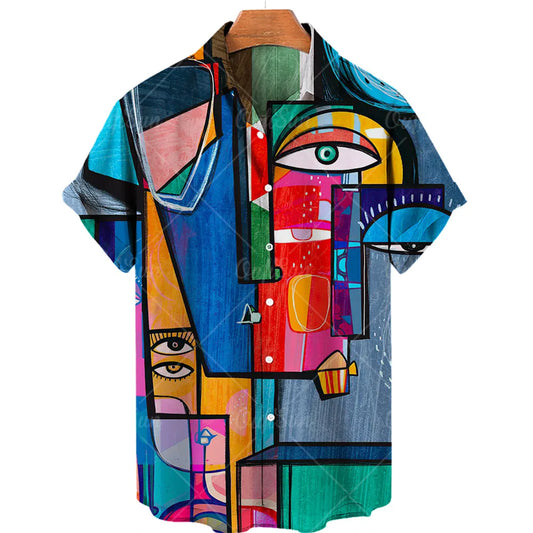 2022 3d Graffiti Oil Painting Printed Shirt Men Fashion Streetwear Hawaiian Shirt Men Beach Casual Lapel Plus Size 2022