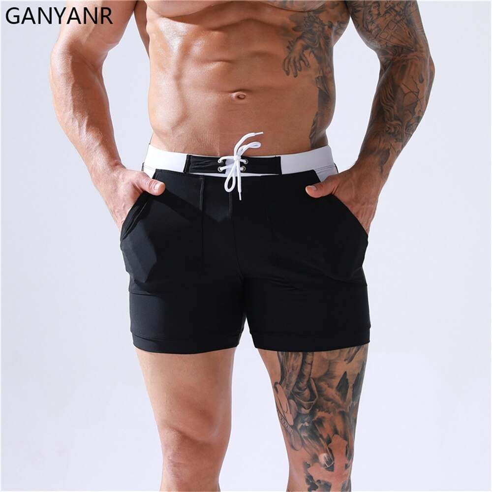 GANYANR Swimming Trunks Swimwear Men Beach Shorts Swim Sunga Bathing Suit Swimsuit Brief Sexy Surfing Wear Boardshorts quick dry