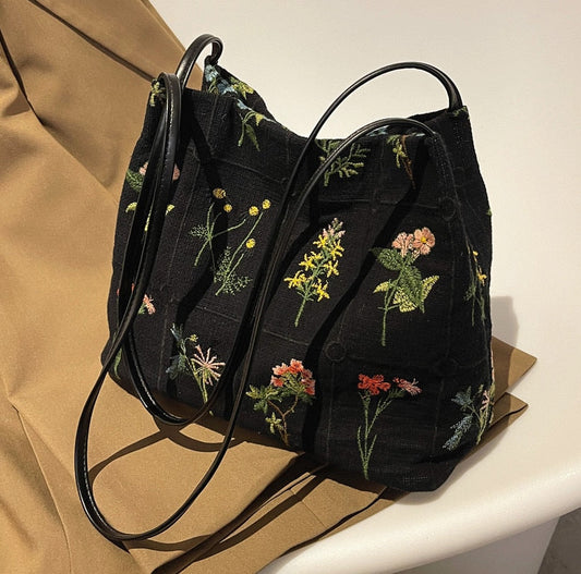 Embroidered Floral Shoulder Bag