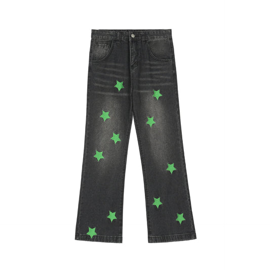 Jeans black with green print