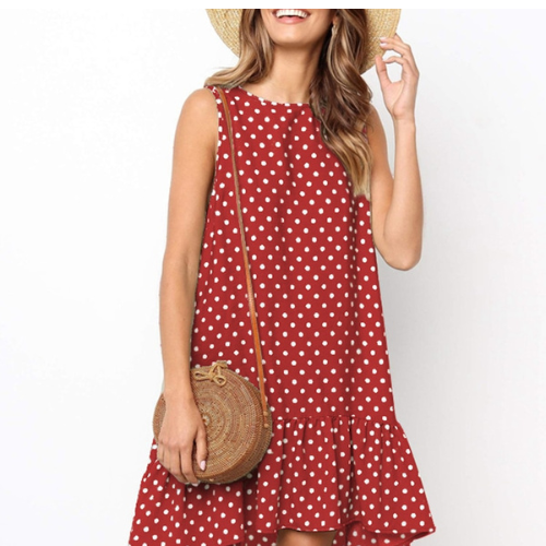 Women Polka Dot Chiffon Sleeveless Beach Mini Casual Yellow Sundress