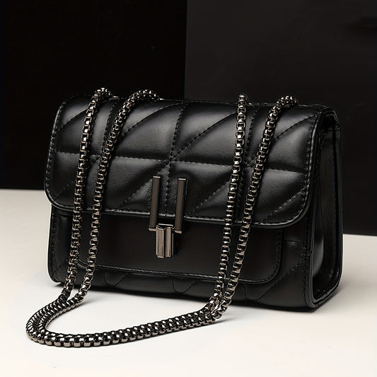 Classic Quilted Detail Square Bag, Solid Color Flap Shoulder Bag, All-Match Chain Bag