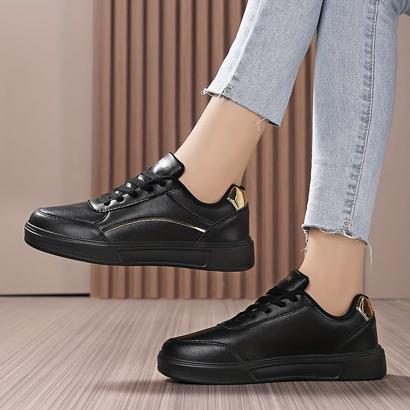 Women's Solid Color Casual Sneakers, Lace Up Soft Sole Platform Walking Shoes, Low-top Versatile Skate Shoes