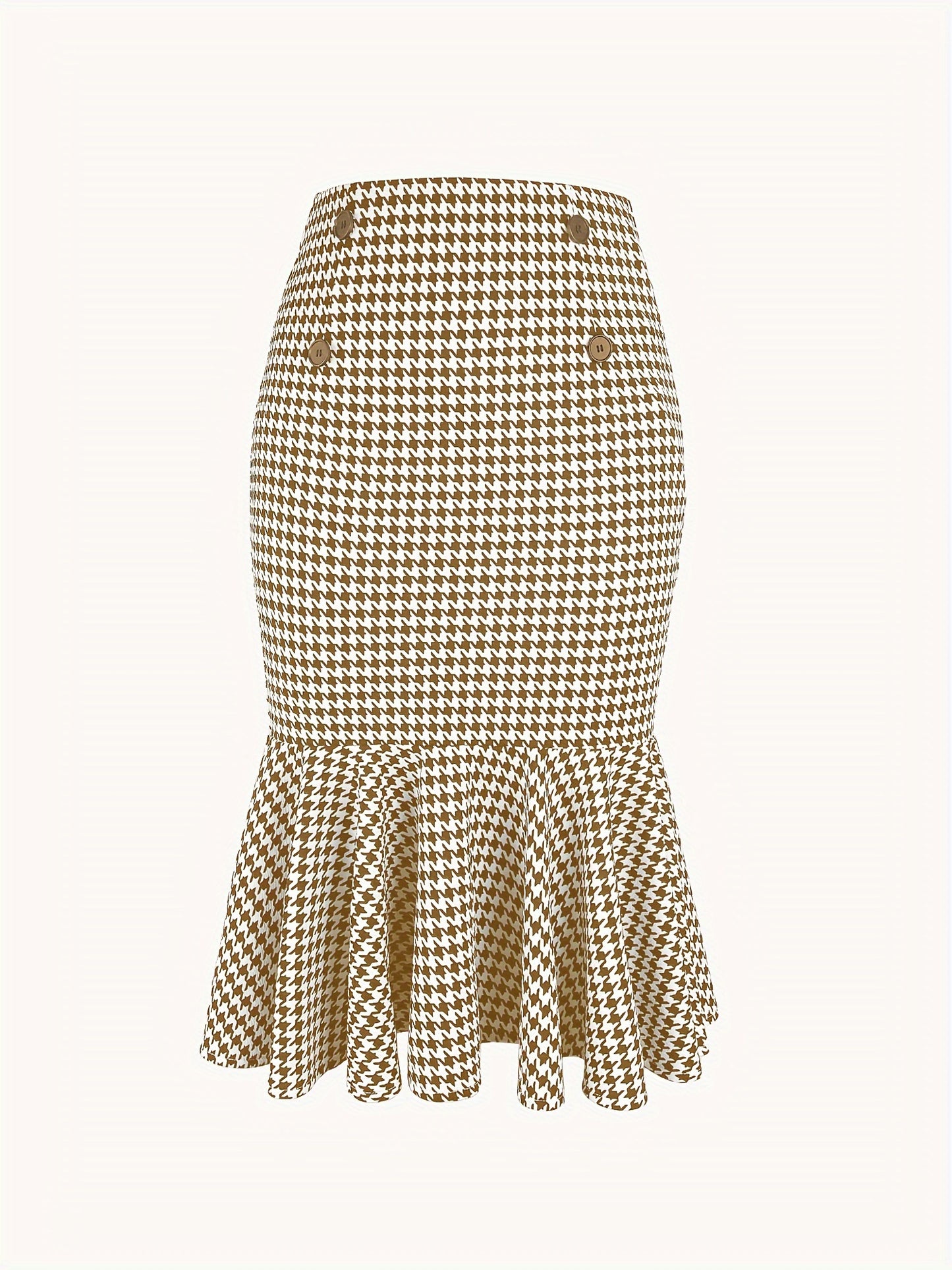 Houndstooth Print Bodycon Skirt, Elegante Gonna A Sirena Con Orlo Alto In Vita, Abbigliamento Da Donna