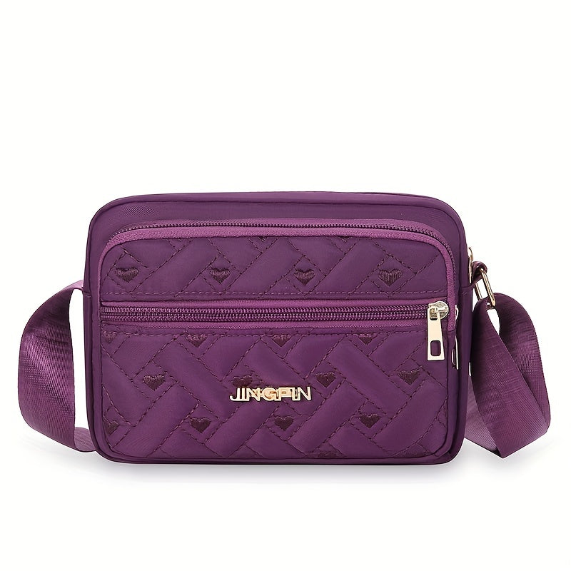 Embroidered Cube Crossbody Bag, Nylon Textured Bag Purse, Casual Fashion Versatile Shoulder Bag