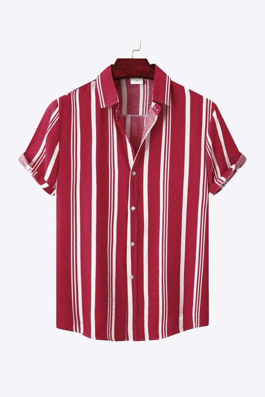 Striped Button-Up Short Sleeve Shirt