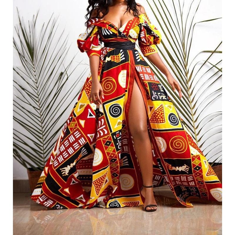 African Ankara Maxi Dress + FREE matching Ankh earrings as a gift