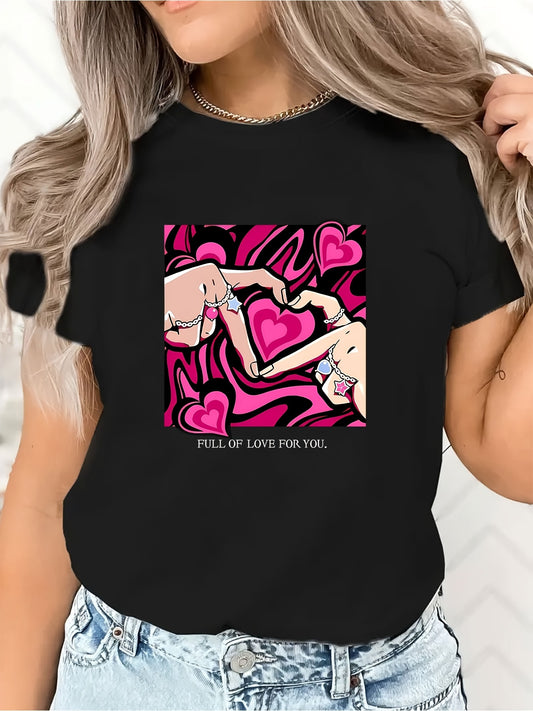 T-shirt Con Stampa Grafica, Top Casual Girocollo A Maniche Corte Per L'estate E La Primavera, Abbigliamento Da Donna