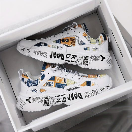 Scarpe Da Papà Graffiti Da Uomo, Patchwork Comodo Leggero Resistente All'Usura Assorbimento Degli Urti Scarpe Da Ginnastica Imbottite Con Lacci Per Corsa All'aperto Camminata Escursionismo