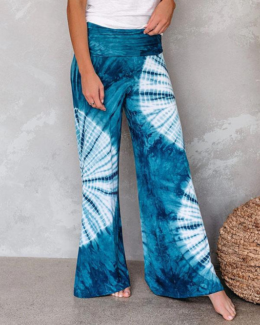 Fashion Personality Print Elastic Waist Wide Leg Pants