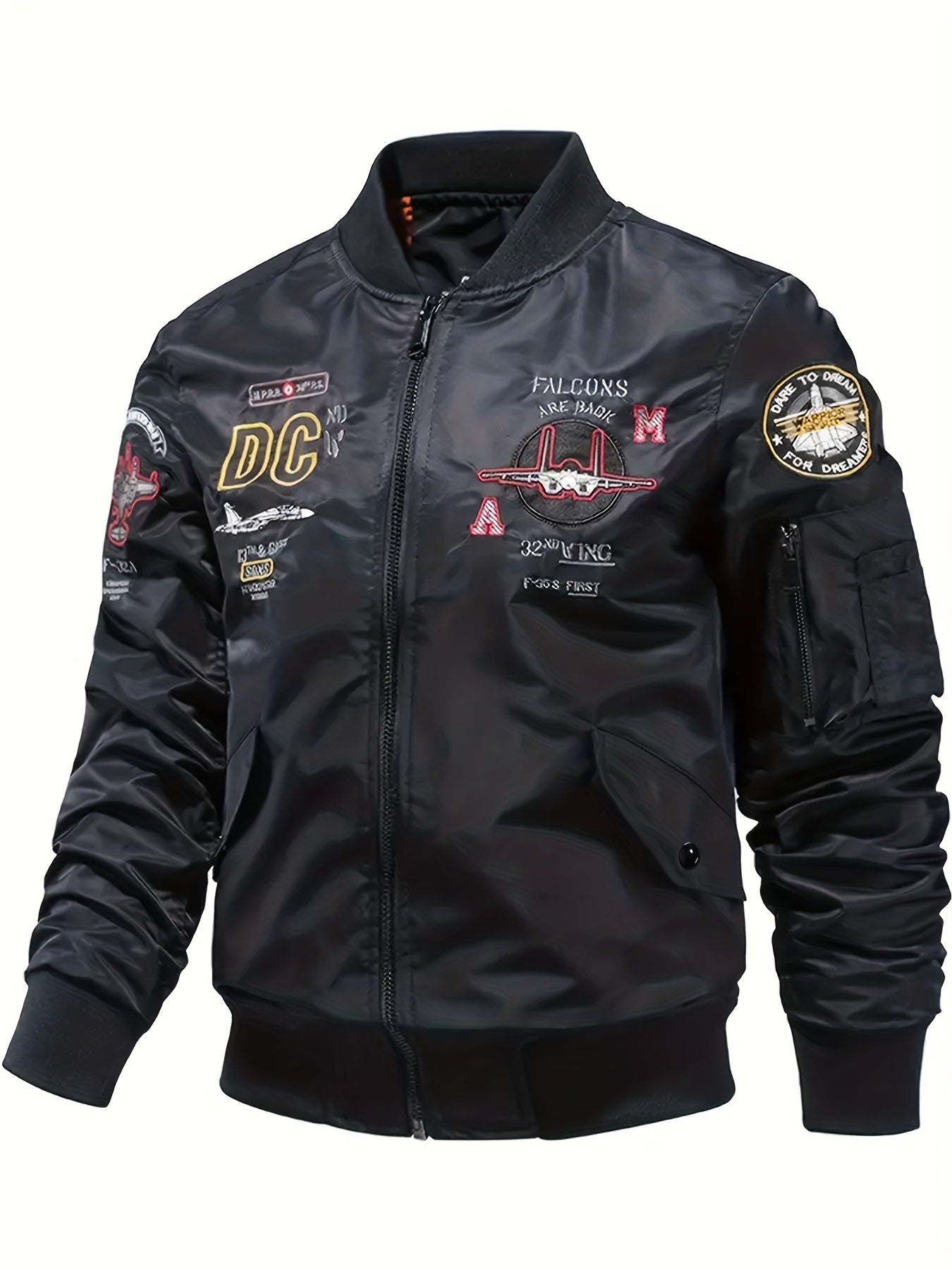 Men's Windproof and Waterproof Soft-Shell Jacket with Active Airplane Embroidery - Slim Fit Outdoor Jacket