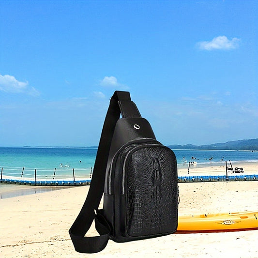 Borsa a tracolla in pelle PU Borsa a tracolla per uomo Modello coccodrillo Impermeabile Outdoor Caccia Escursionismo Campeggio Viaggio Borsa a tracolla petto