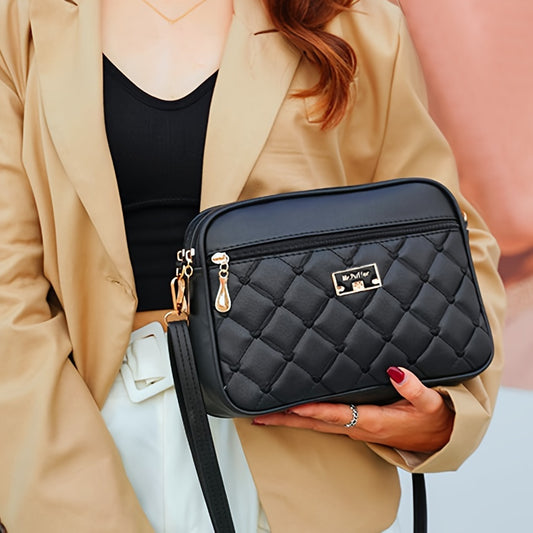 Fashion Quilted Crossbody Bag, Trendy PU Shoulder Bag, Women's Casual Handbag & Phone Purse