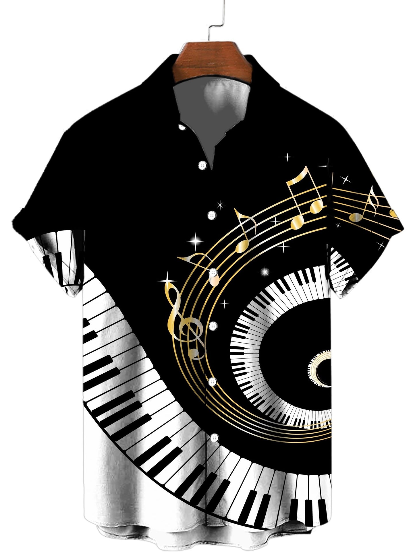 Men's Piano Music 3D Print Fashion Short Sleeve V-neck Button Down Shirts, Men's Summer Clothes, Casual Graphic Tops, Men's Novelty Pajamas Tops