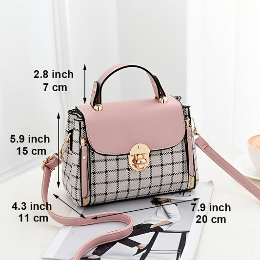 Plaid Pattern Handbag, Women's Buckle Decor Flap Purse, Fashion PU Leather Crossbody Bag