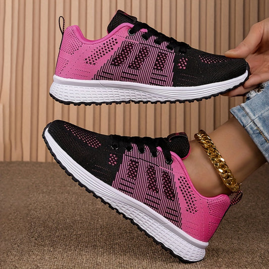 Women's Breathable Knit Sneakers, Casual Lace Up Outdoor Shoes, Lightweight Low Top Running Shoes