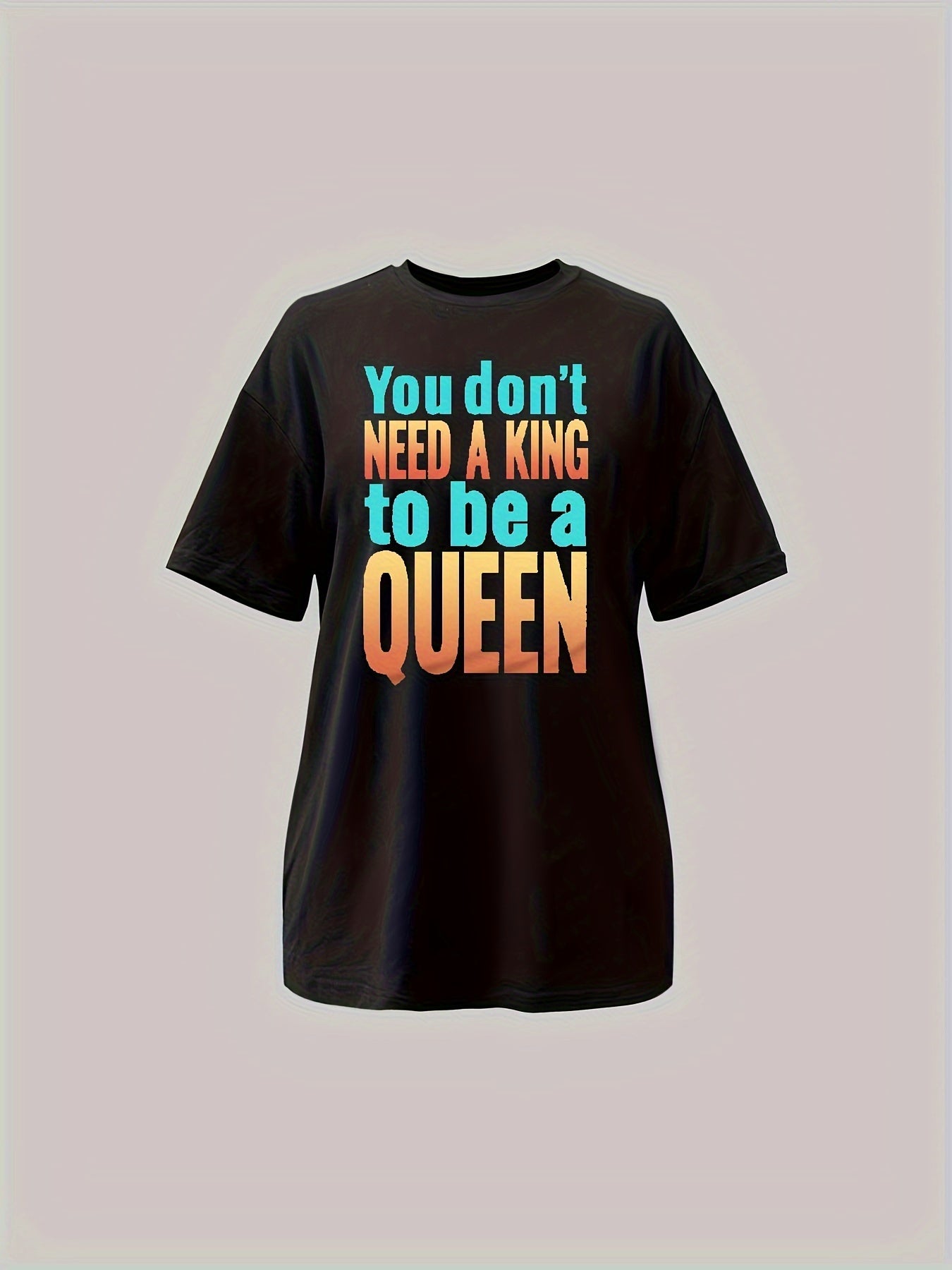 Queen Letter Print T-shirt, Short Sleeve Crew Neck Casual Top For Summer & Spring, Women's Clothing