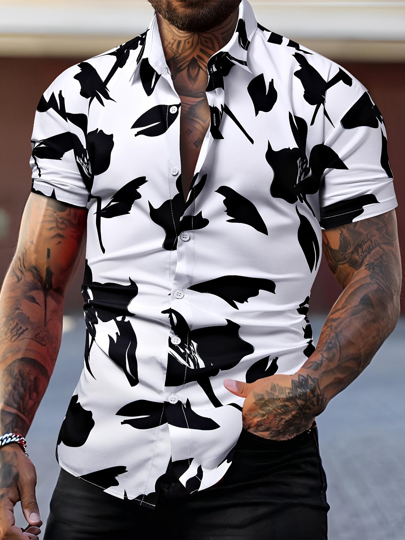 Trendy Abstract Print Men's Casual Short Sleeve Shirt, Men's Shirt For Summer Vacation Resort