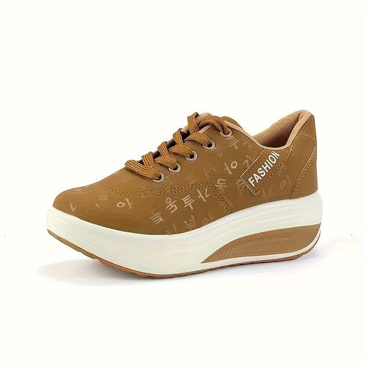 Women's Platform Sports Shoes, Fashion Lace Up Low Top Heightening Sneakers, Casual Outdoor Walking Trainers