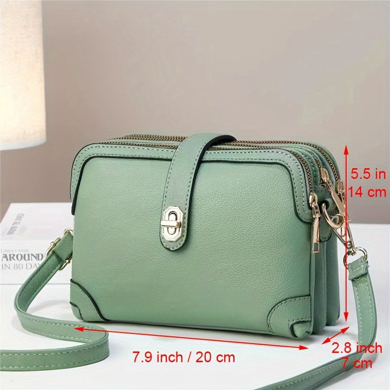 Three Layer Crossbody Bag, Women's Fashion Clutch Wallet, PU Leather Shoulder Purse