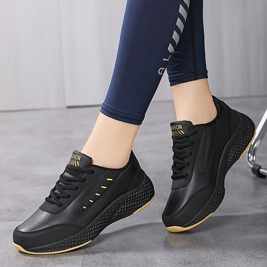 Women's Platform Sneakers, Casual Lace Up Outdoor Shoes, Comfortable Low Top Faux Leather Shoes