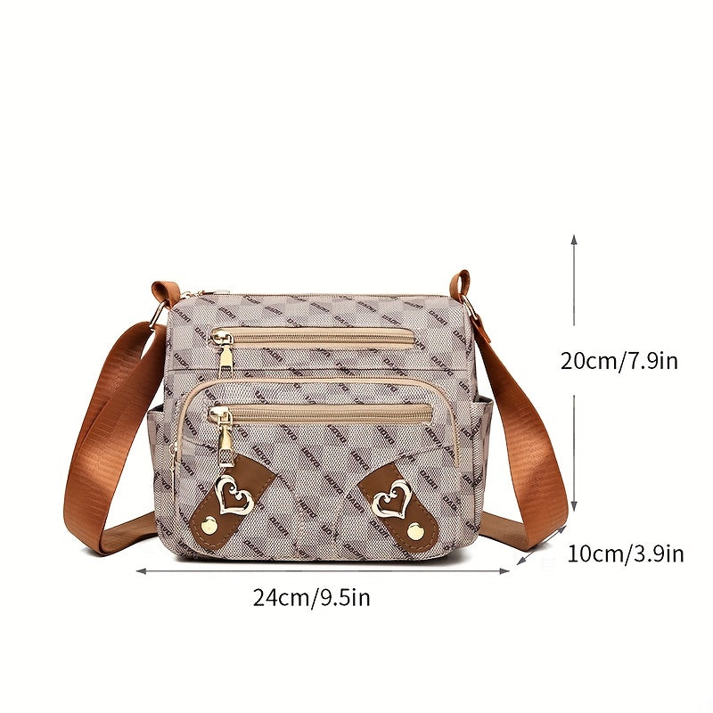 Fashion Plaid Pattern Crossbody Bag, Borsa A Tracolla In Pelle Sintetica Decorata Con Cuore, Multi Tasche Da Donna
