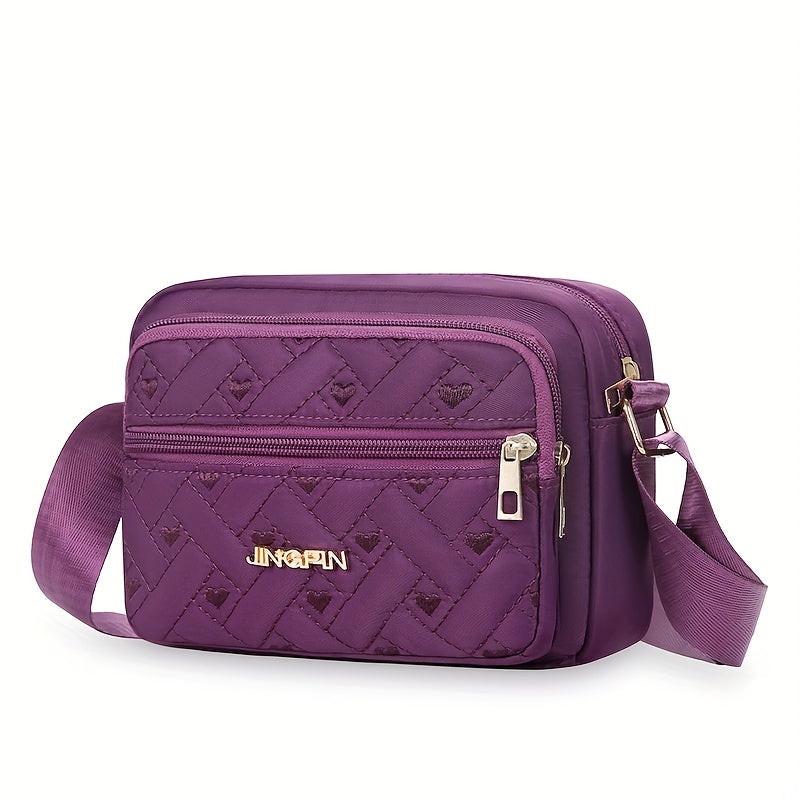 Embroidered Cube Crossbody Bag, Nylon Textured Bag Purse, Casual Fashion Versatile Shoulder Bag