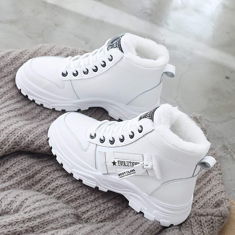 Women's Casual High Top Shoes, Winter Plush Lined Warm Shoes, Thick Soled Lace-up Sports Shoes