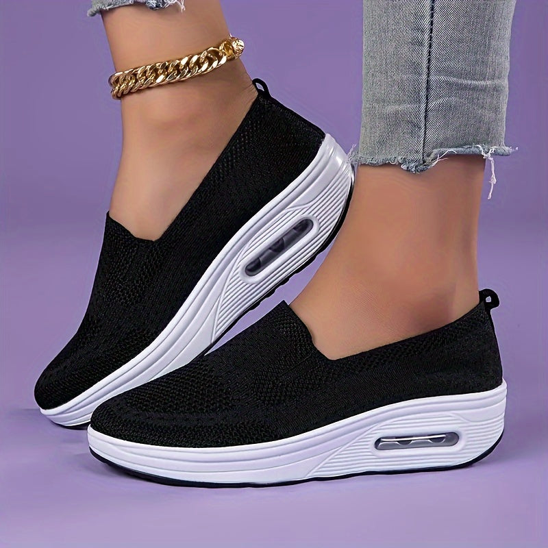 Women's Platform Sock Shoes, Air Cushion Slip On Low Top Shoes, Comfortable Walking Shoes